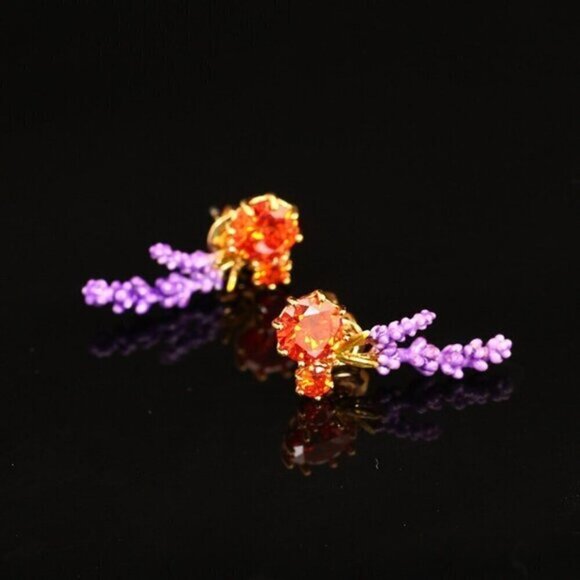 LES NEREIDES Anthropologie  Hand Enamelled Orange Lilac EARRINGS - Picture 2 of 3